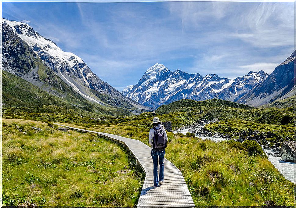 Traveler in the mountains