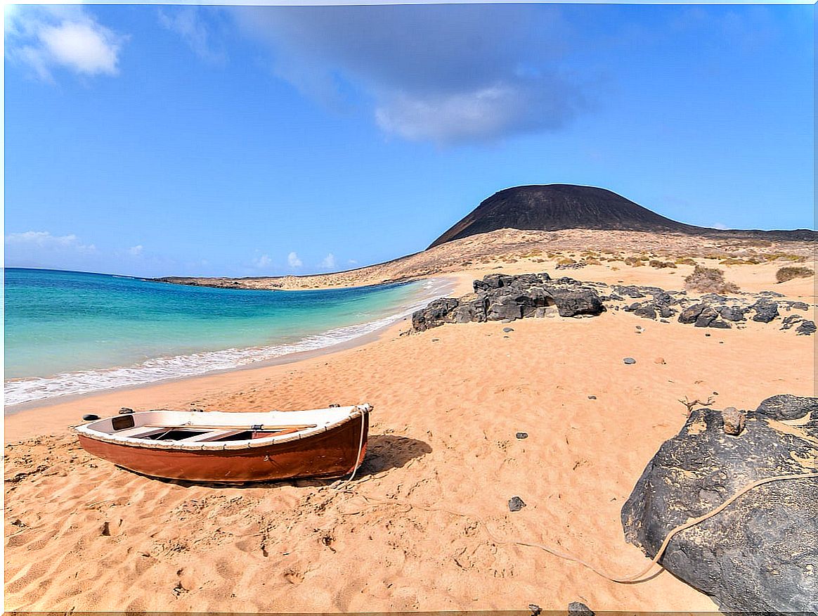 Beach of the island La Graciosa, in Lanzarote, Spain.