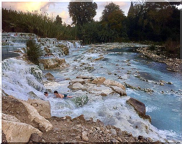 View of Saturnia, medicinal hot springs in Italy 