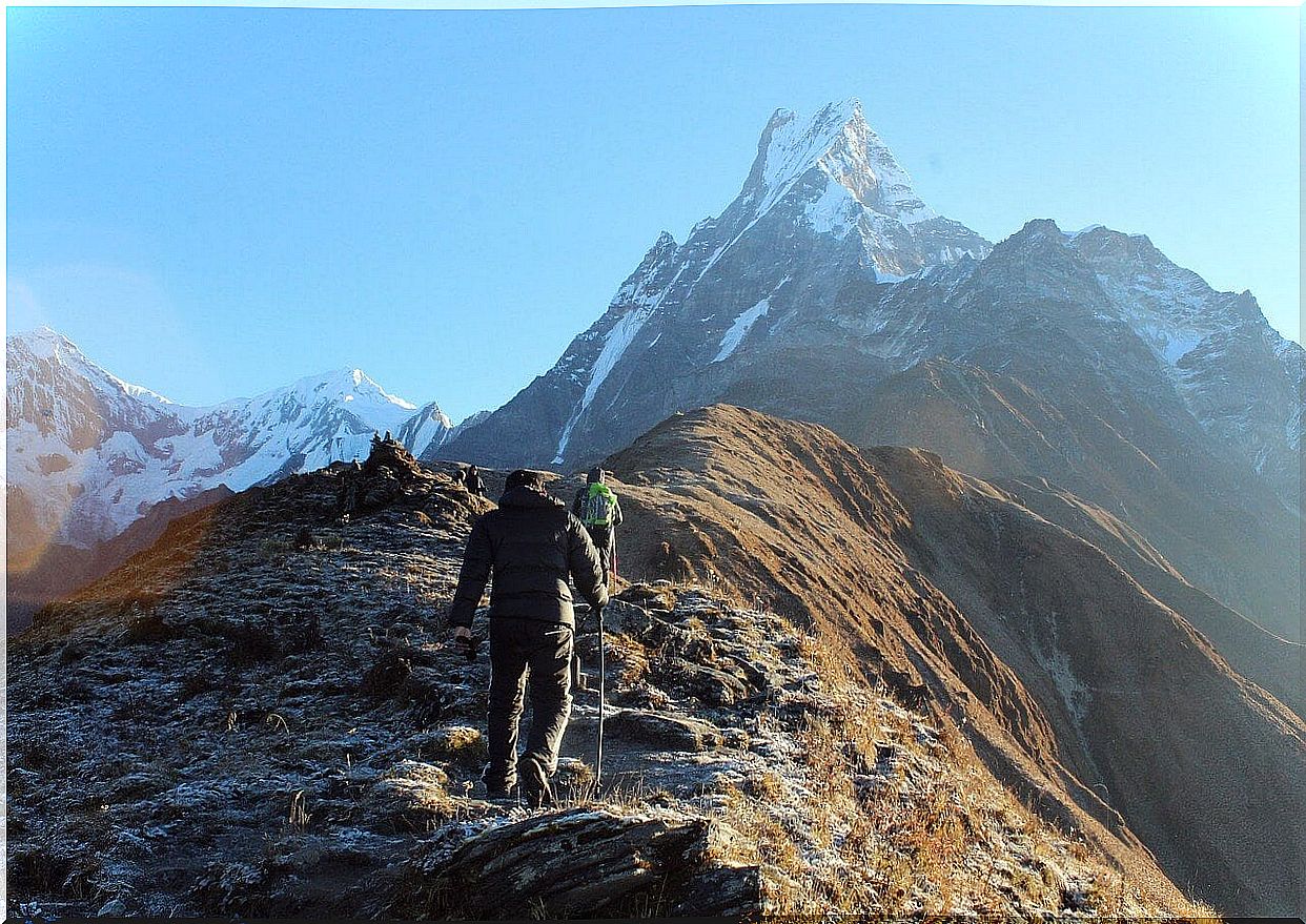 Athletes trekking in Nepal