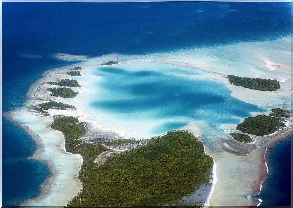 Aerial view of Rangiroa in French Polynesia