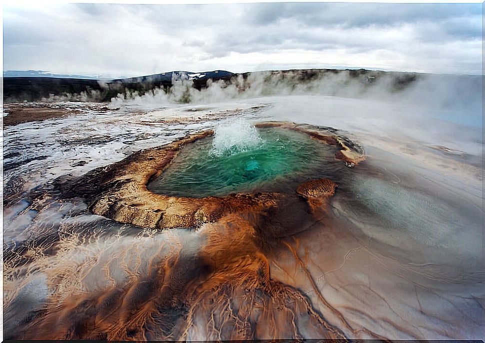 Boiling hot springs in Iceland.