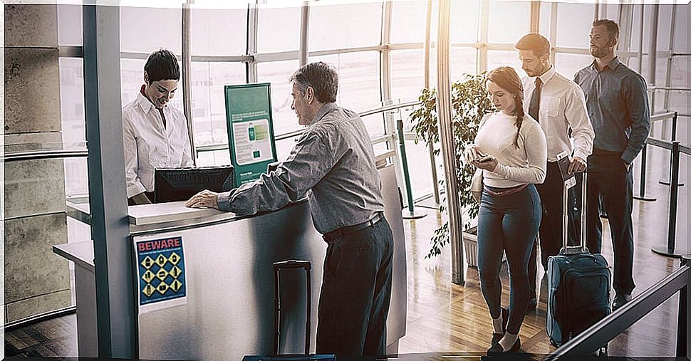 Passengers at the airport security control