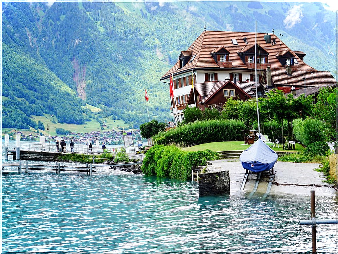 Landscape of Iseltwald on the shores of Lake Brienz.