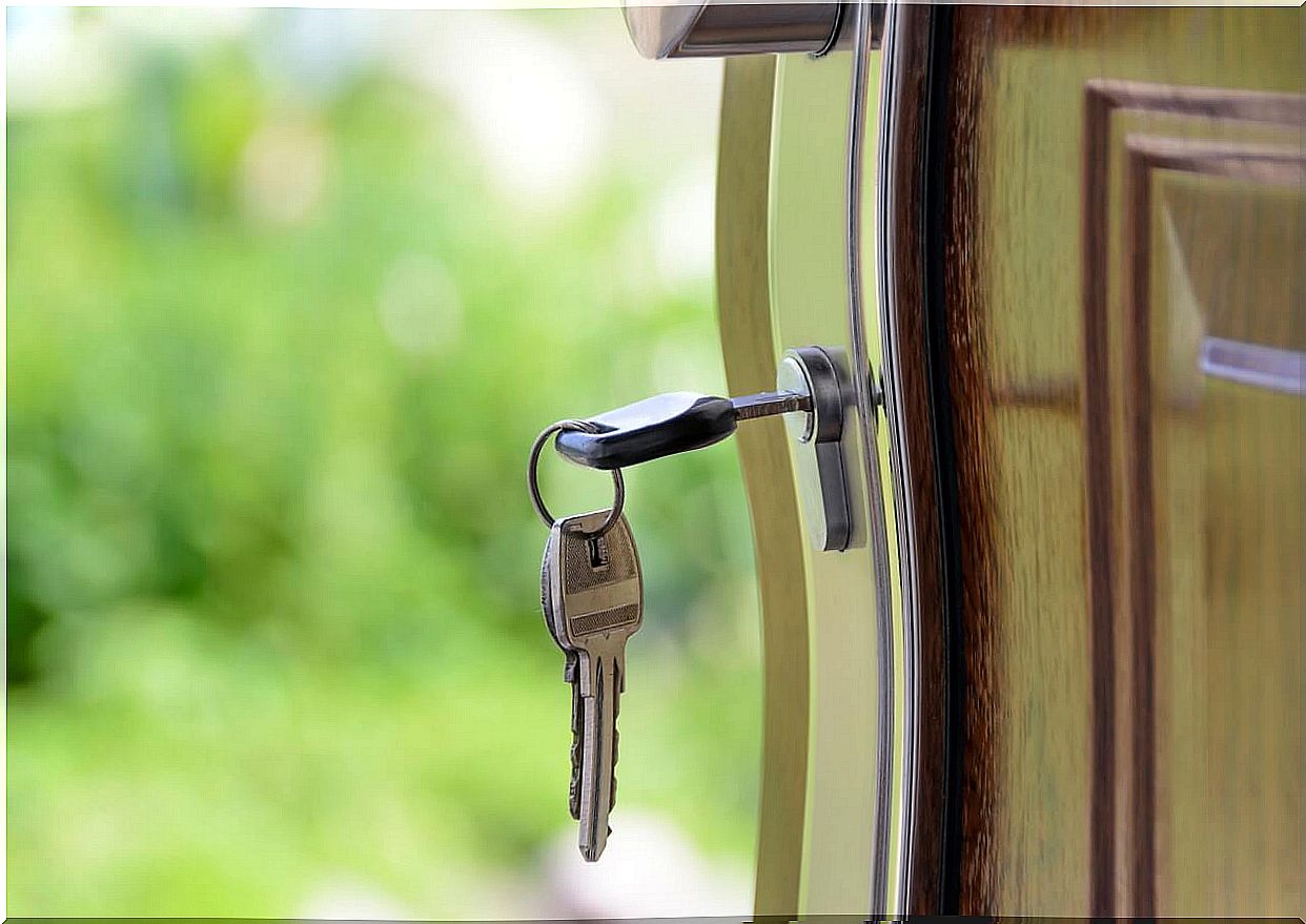 Keys hanging on a door