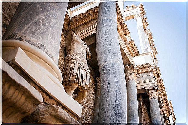 Sculptures in the Roman theater of Mérida