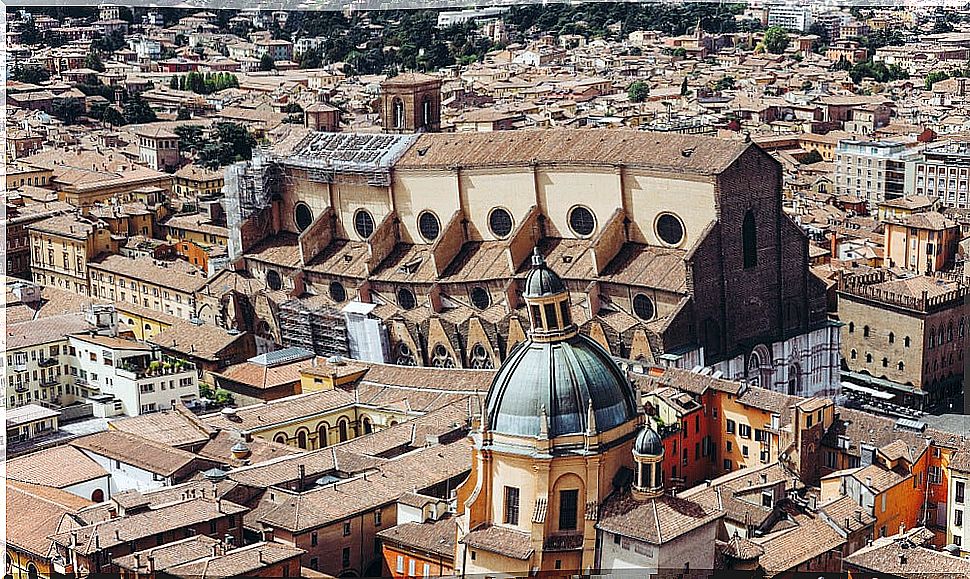 Aerial view of the Basilica of San Petronio in Bologna