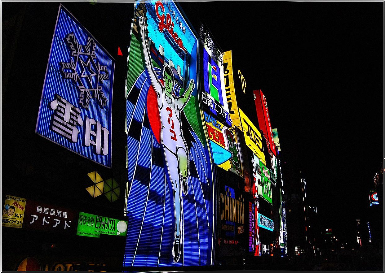 Glico Man poster in Osaka's Dotonbori neighborhood