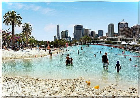 Man-made beach in Brisbane