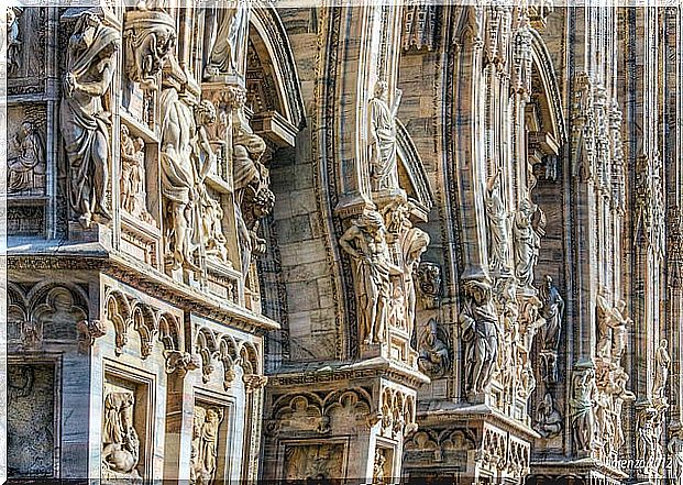 Details of the facade of the Duomo in Milan