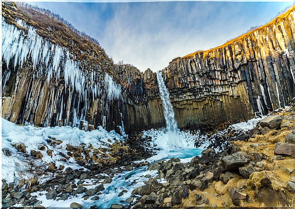 Waterfall in Skartafell Park in Iceland